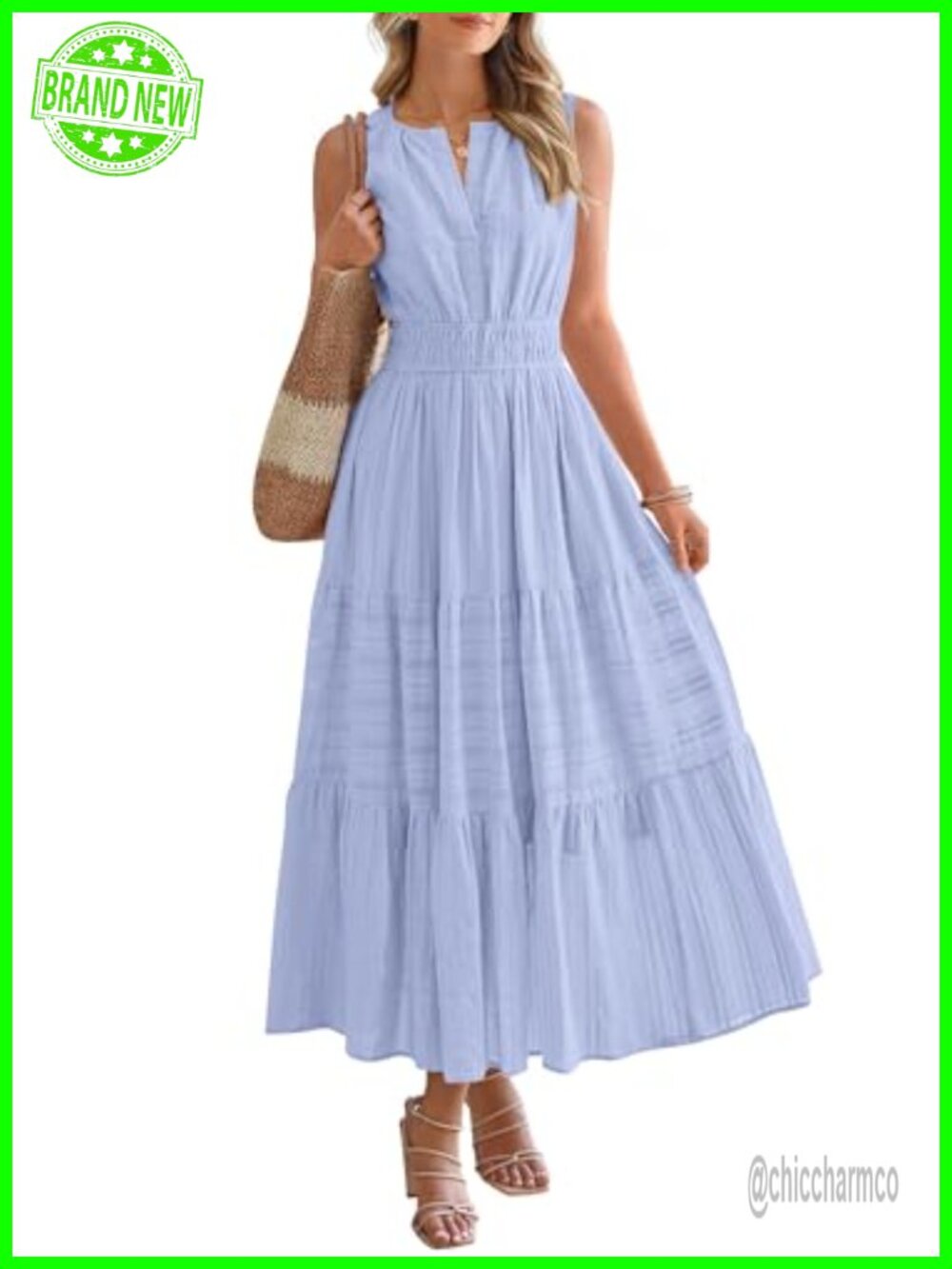 Sleeveless V-Neck Tiered Maxi Dress with Pockets Flowy A-Line